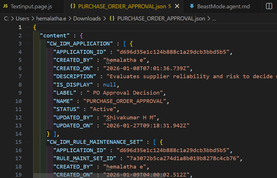 Exported JSON content example