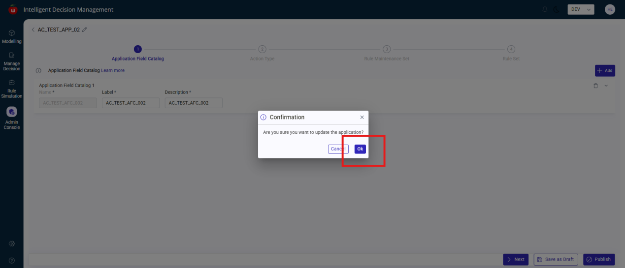 Application update confirmation
