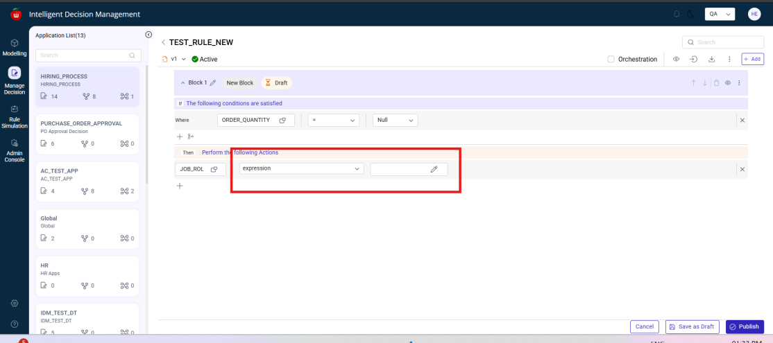 Text Rule action with expression type
