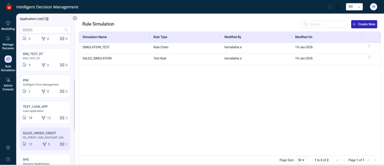 Rule Simulation summary screen