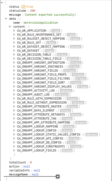 Export rule content screen - final export package selection