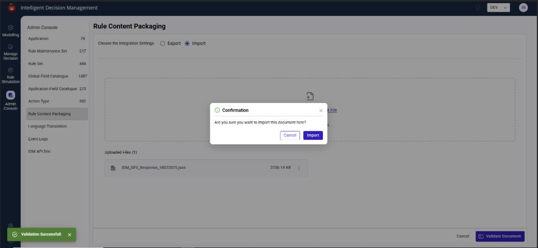 Import success message