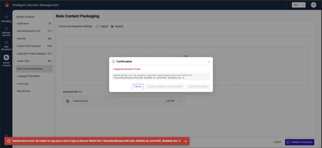 Import validation summary